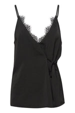 Load image into Gallery viewer, Tia Wrap Over Lace Trim Camisole - Black
