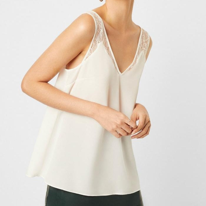 Crepe Light Lace Trim Vest Top - Summer White