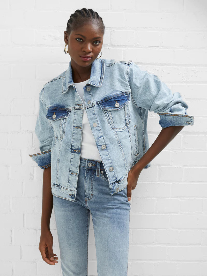 French Connection Denim Stretch Trucker Jacket - Bleached Out